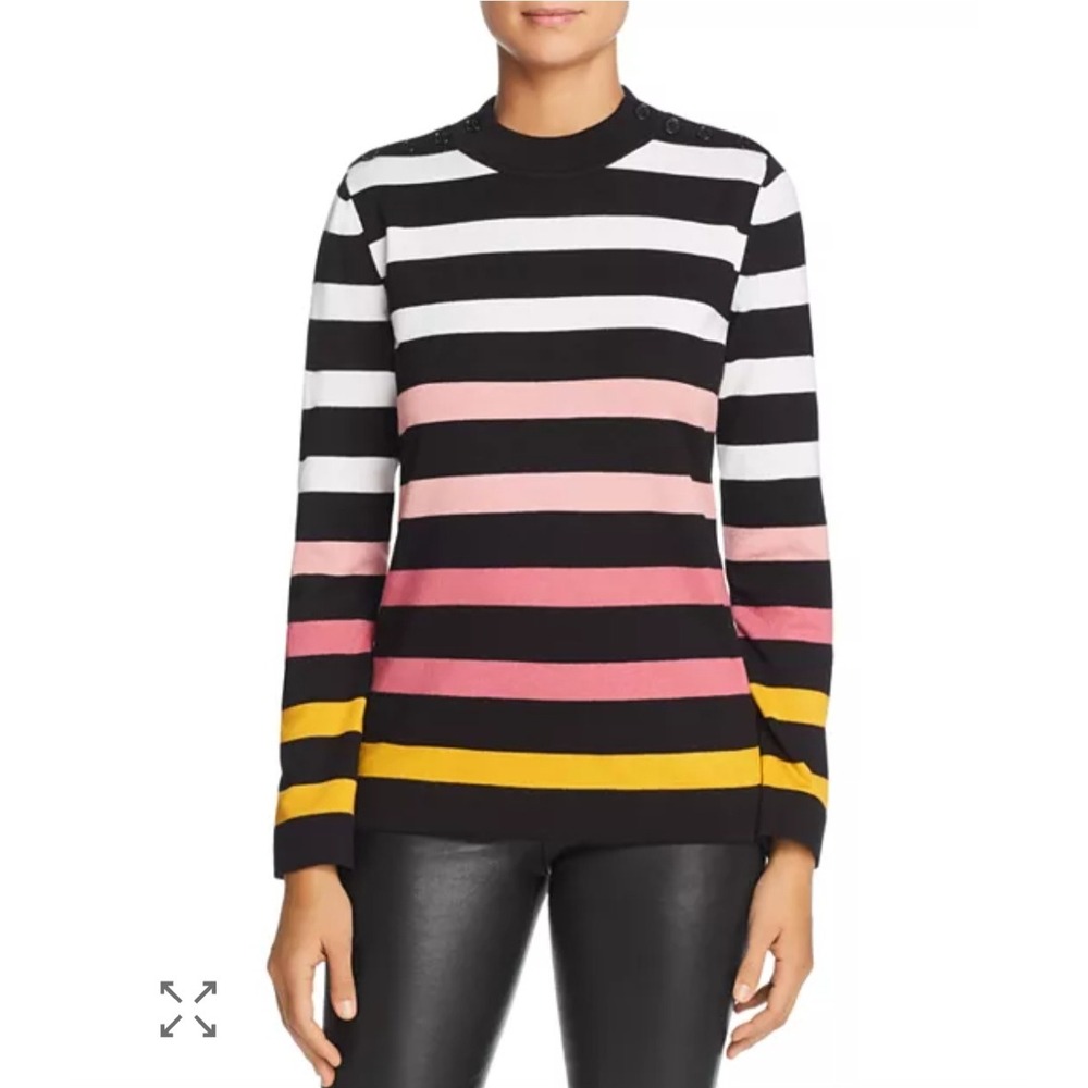 KARL LAGERFELD‎ PARIS Striped Crew Neck Sweater XL Black Pink Yellow White NEW